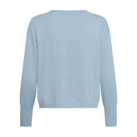Pull bleu uni avec une coupe droite et des manches longues - Image 2