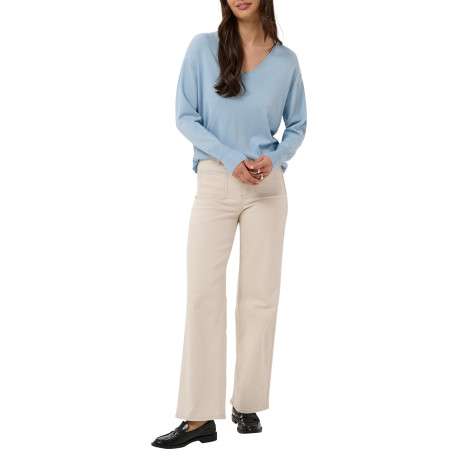 Pull bleu uni avec une coupe droite et des manches longues - Image 3
