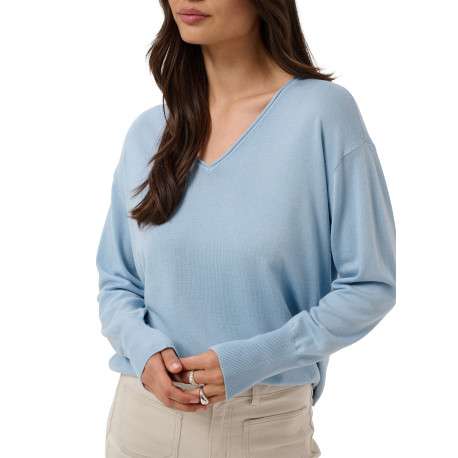 Pull bleu uni avec une coupe droite et des manches longues - Image 5