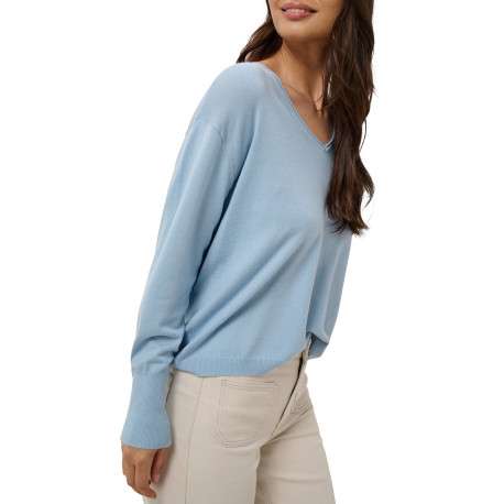 Pull bleu uni avec une coupe droite et des manches longues - Image 6