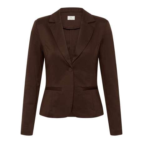 Blazer chocolat uni avec une coupe cintrée et un col à revers