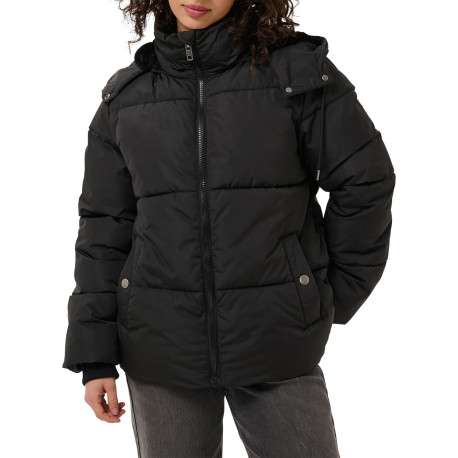 Doudoune noire unie avec une coupe droite et un col à capuche - Image 3