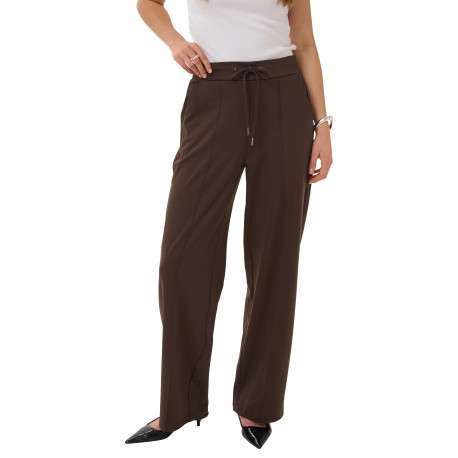 Pantalon chino chocolat uni avec une coupe droite et une taille élastiquée - Image 3