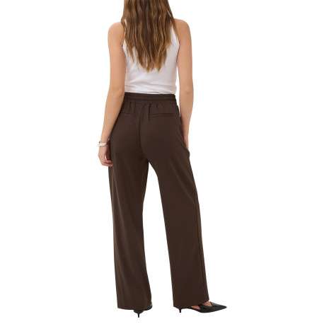 Pantalon chino chocolat uni avec une coupe droite et une taille élastiquée - Image 4