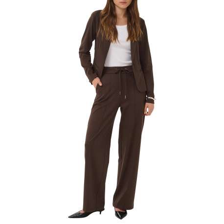 Pantalon chino chocolat uni avec une coupe droite et une taille élastiquée - Image 5