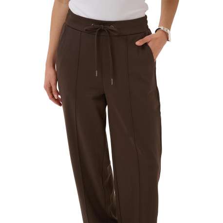 Pantalon chino chocolat uni avec une coupe droite et une taille élastiquée - Image 6