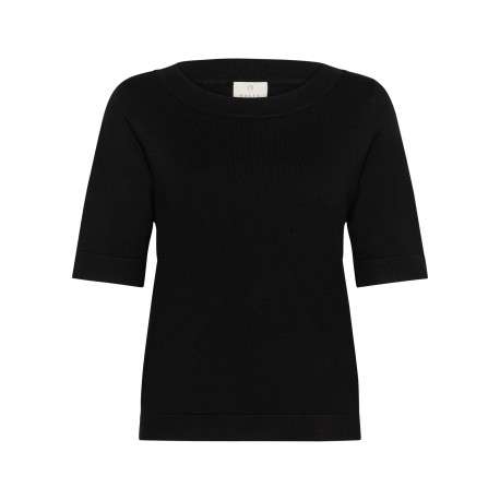 Pull noir uni avec une coupe moulante et des manches courtes