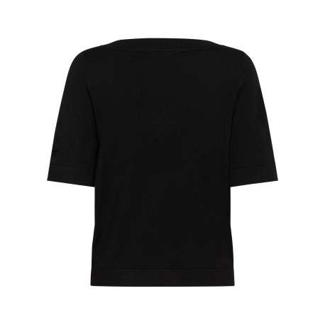 Pull noir uni avec une coupe moulante et des manches courtes - Image 2