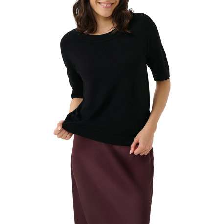 Pull noir uni avec une coupe moulante et des manches courtes - Image 3
