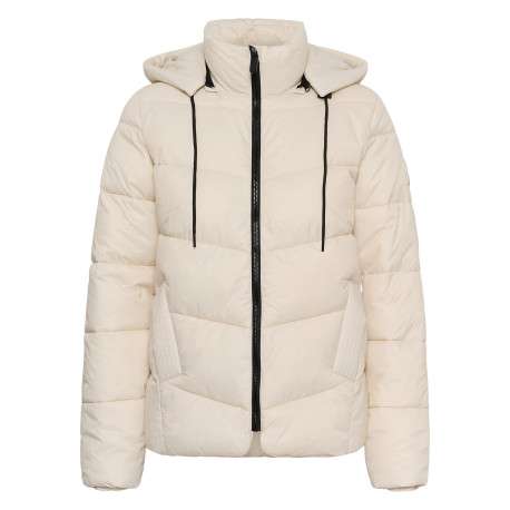 Doudoune beige unie avec une coupe droite et un col à capuche