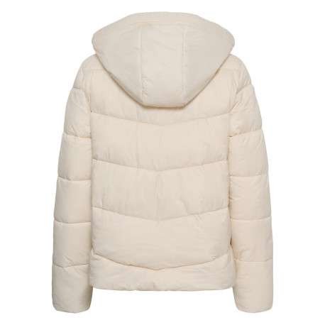Doudoune beige unie avec une coupe droite et un col à capuche - Image 2