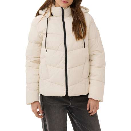 Doudoune beige unie avec une coupe droite et un col à capuche - Image 3