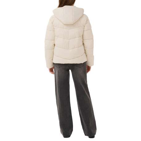 Doudoune beige unie avec une coupe droite et un col à capuche - Image 4
