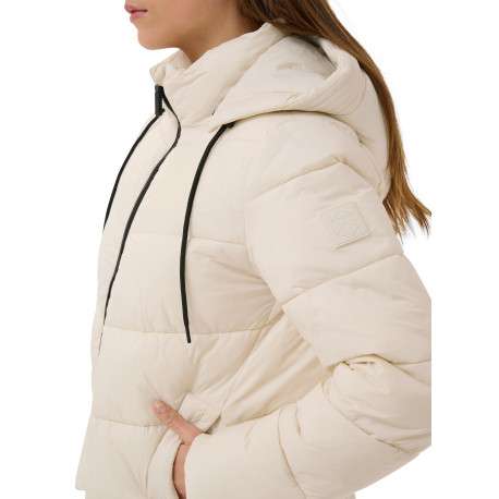 Doudoune beige unie avec une coupe droite et un col à capuche - Image 5