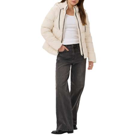 Doudoune beige unie avec une coupe droite et un col à capuche - Image 6
