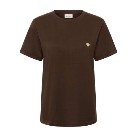 T-shirt en coton chocolat uni avec une coupe droite et un col rond