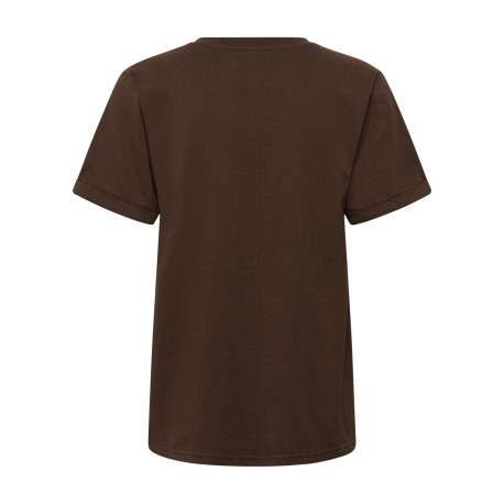 T-shirt en coton chocolat uni avec une coupe droite et un col rond - Image 2