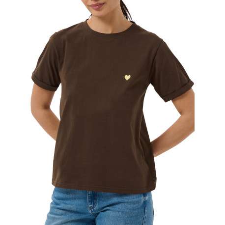 T-shirt en coton chocolat uni avec une coupe droite et un col rond - Image 3