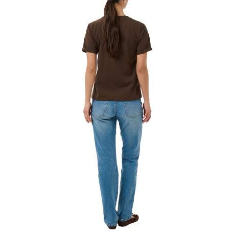 T-shirt en coton chocolat uni avec une coupe droite et un col rond - Image 4