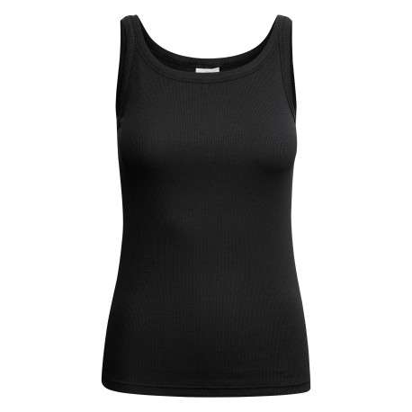 Top en coton noir uni avec une coupe ajustée et un col rond