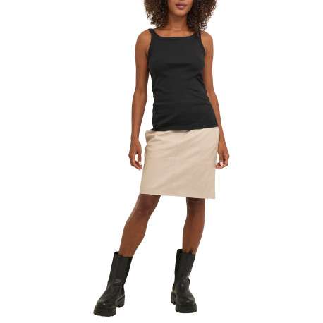 Top en coton noir uni avec une coupe ajustée et un col rond - Image 3