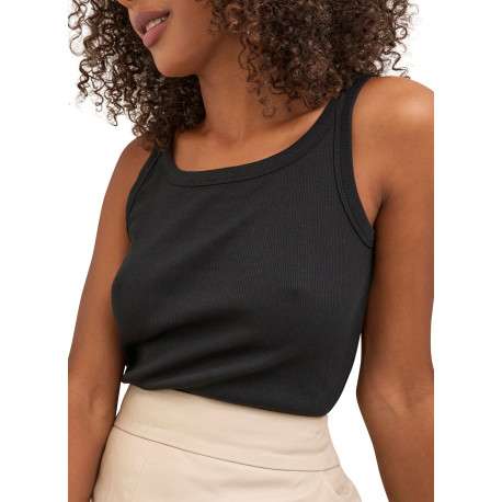 Top en coton noir uni avec une coupe ajustée et un col rond - Image 5