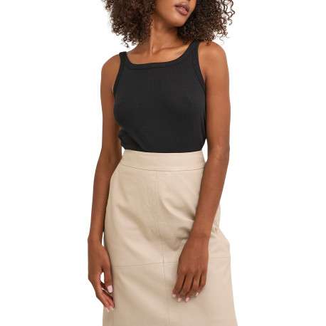 Top en coton noir uni avec une coupe ajustée et un col rond - Image 6