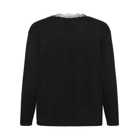Pull noir uni avec une coupe droite et des manches longues - Image 2