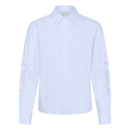 Chemisier en coton blanc uni avec une coupe droite et un col à revers
