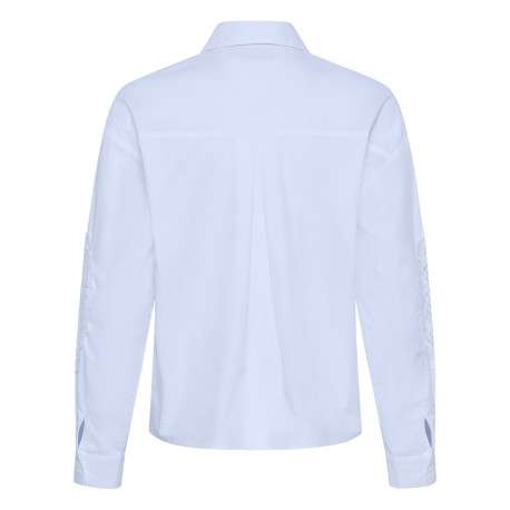Chemisier en coton blanc uni avec une coupe droite et un col à revers - Image 2