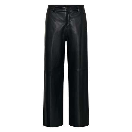 Pantalon noir uni avec une coupe droite muni d'un zip et d'une agrafe