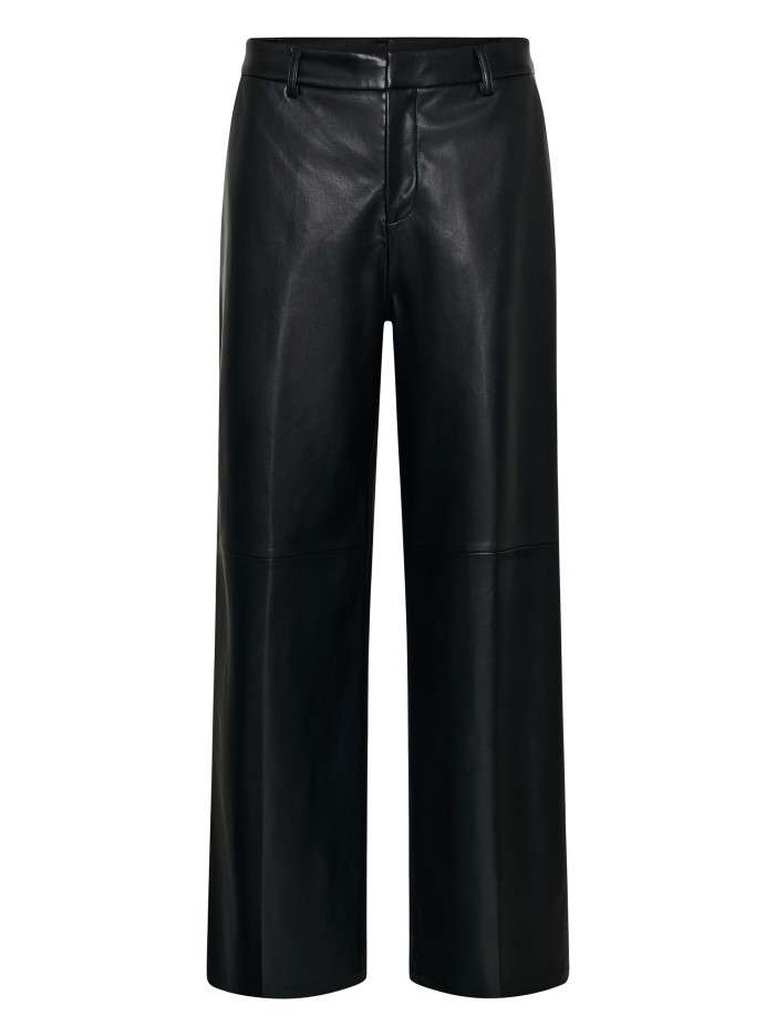 Pantalon noir uni avec une coupe droite muni d'un zip et d'une agrafe