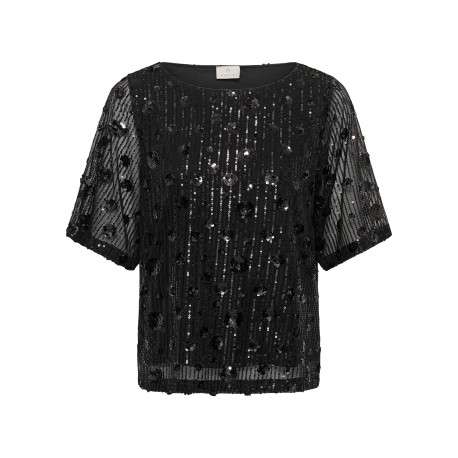 Blouse noire à motifs avec une coupe droite et des manches courtes