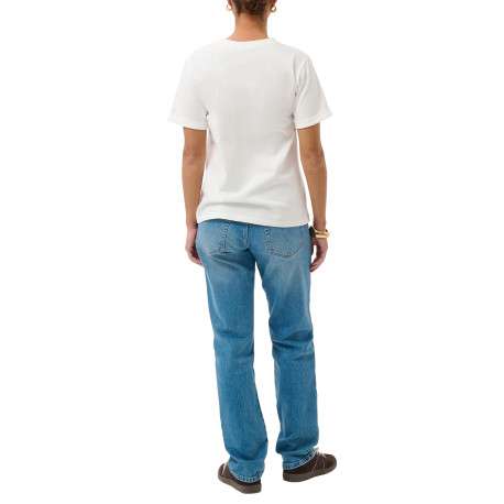 T-shirt en coton blanc uni avec une coupe droite et un col rond - Image 4