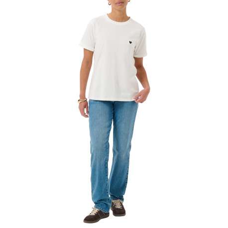 T-shirt en coton blanc uni avec une coupe droite et un col rond - Image 5