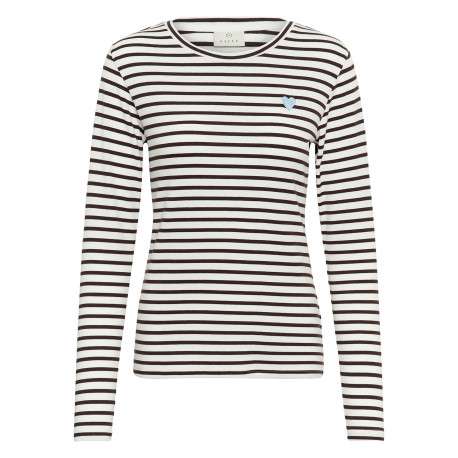 T-shirt blanc et noir à rayures avec une coupe droite et des manches longues