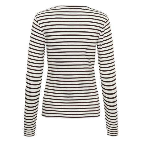T-shirt blanc et noir à rayures avec une coupe droite et des manches longues - Image 2