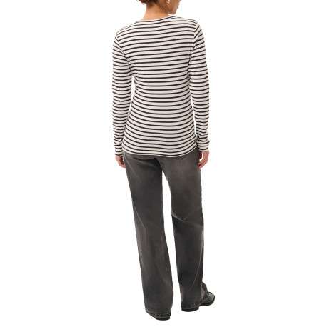 T-shirt blanc et noir à rayures avec une coupe droite et des manches longues - Image 4