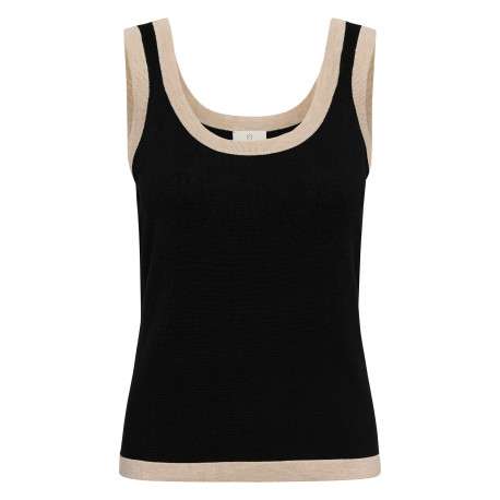 Top noir uni avec une coupe ajustée et pourvu d'un col rond beige