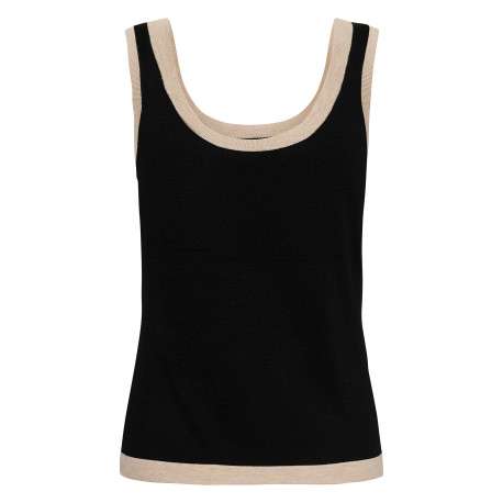 Top noir uni avec une coupe ajustée et pourvu d'un col rond beige - Image 2