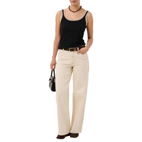 Top noir uni avec une coupe ajustée et pourvu d'un col rond beige - Image 5