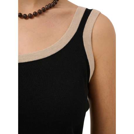 Top noir uni avec une coupe ajustée et pourvu d'un col rond beige - Image 6