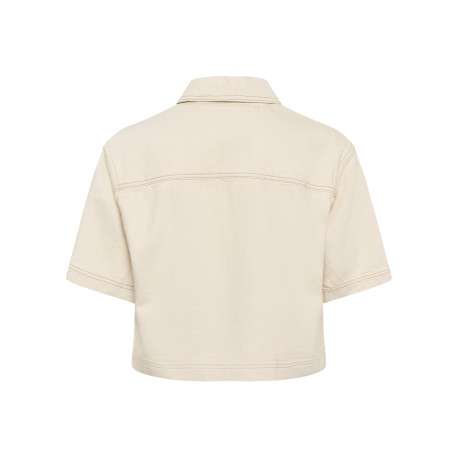 Chemisier en coton écru uni avec une coupe droite et un col à revers - Image 2