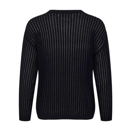 Pull noir à rayures avec une coupe droite et des manches longues - Image 2