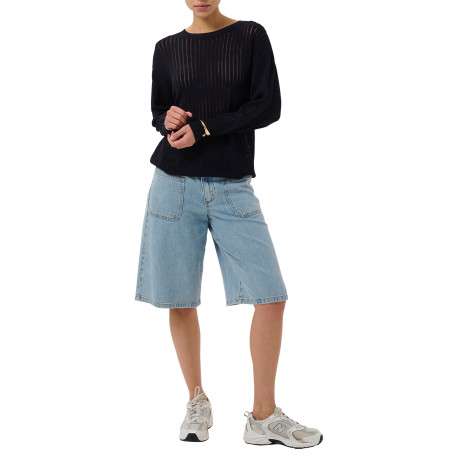 Pull noir à rayures avec une coupe droite et des manches longues - Image 3