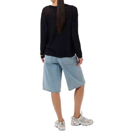 Pull noir à rayures avec une coupe droite et des manches longues - Image 4