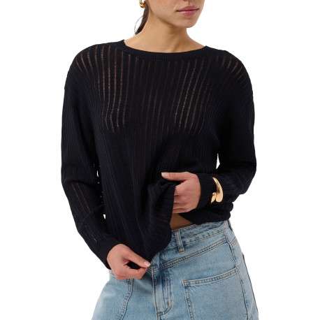 Pull noir à rayures avec une coupe droite et des manches longues - Image 5