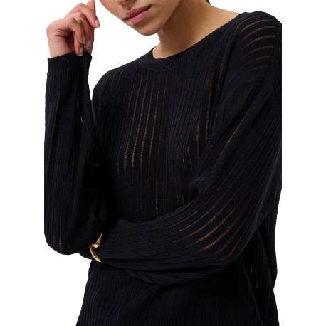 Pull noir à rayures avec une coupe droite et des manches longues - Image 6