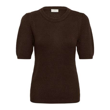 Pull chocolat uni avec une coupe droite et des manches courtes
