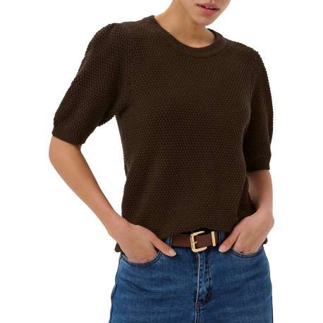Pull chocolat uni avec une coupe droite et des manches courtes - Image 3